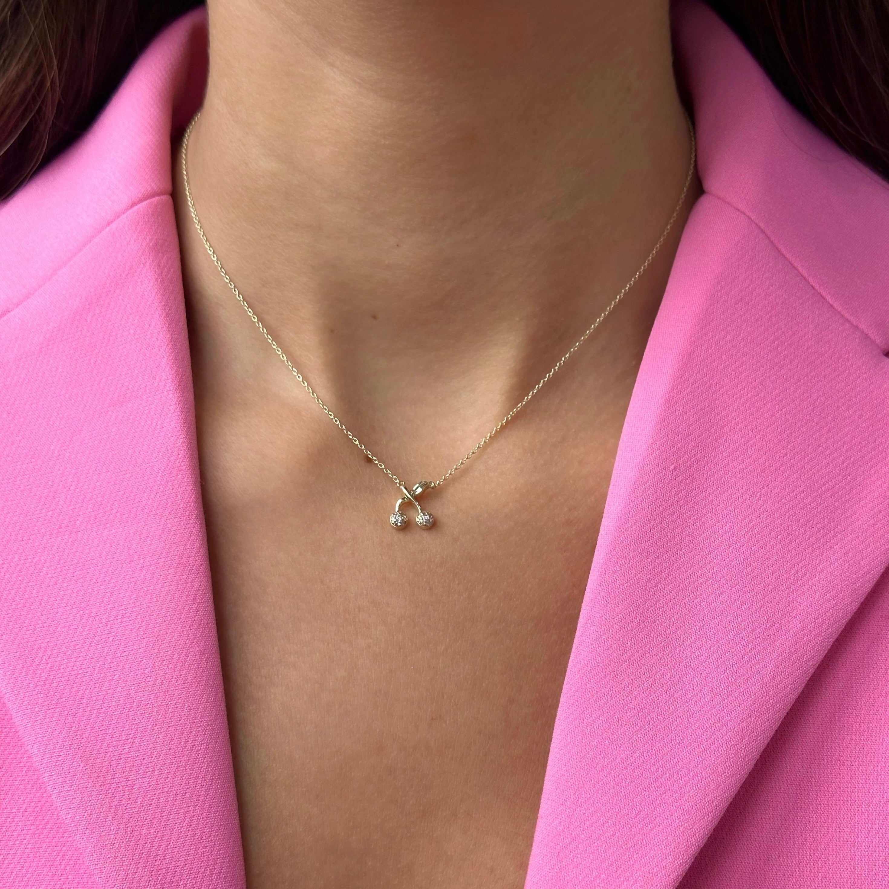 Diamond Pave Cherry Pendant Necklace 14K | Cosmopolitan Shop