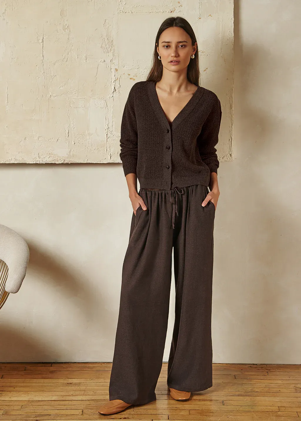 Koizumi Momen-t Solids in Cocoa Brown Cotton Linen Fabric